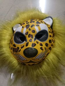 Leopard Mask with Yellow Faux Fur Mane