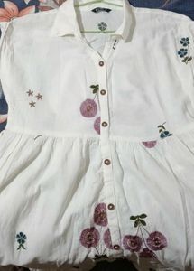 New not used White Cherry Print Shirt Dress