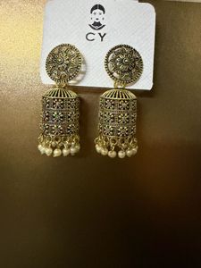 Elegant Oxidised Jhumka Earrings with Pearls