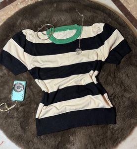 Vintage Striped Puff Sleeve Top