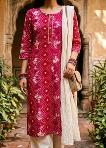 Red Geometric Jaipuri Print Kurta
