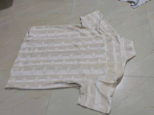 Men's Beige Textured Short Sleeve Shirt
