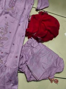 Lilac Kurta Set with Red Dupatta