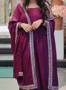Stunning Magenta Embroidered Suit Set - 3 Peice