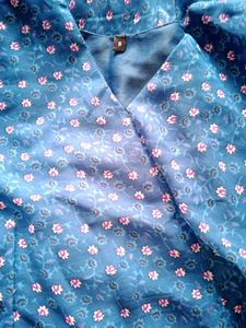 Elegant Blue Floral Wrap Dress