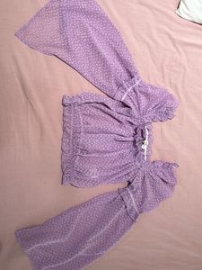 Sheer Purple Blouse with Bell Sleeves - Xs