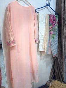 Peach Embroidered Kurta Set