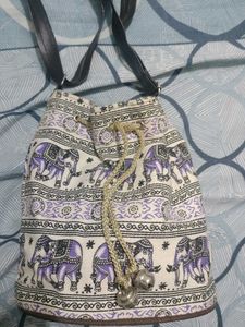 Boho Elephant Print Drawstring Bag