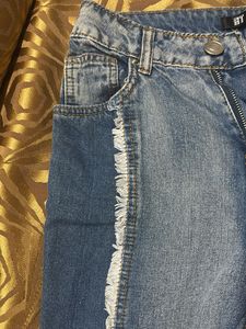 Unique Frayed Patchwork Denim Jeans