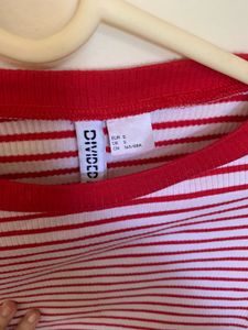 Red &amp; White Striped ribbed Cropped T-Shirt