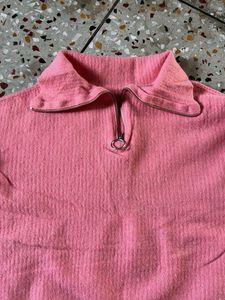 Pink Ribbed Quarter Zip Sweater