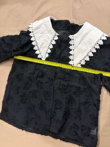 Black Textured Collar Top