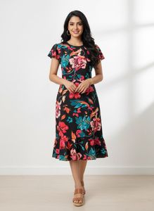 🍀Vibrant Floral Print Midi Dress