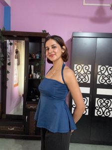 Blue Halter Neck Peplum Top