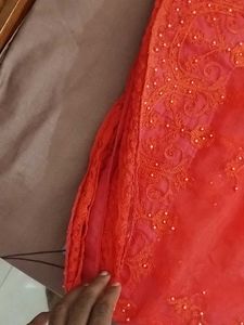 Vibrant Red Embroidered Saree