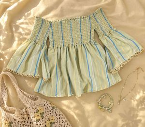 Pastel Green Off-Shoulder Peplum Top