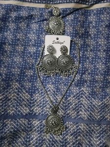 Oxidised Silver Jhumka Necklace Set