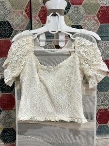 White Lace Puff Sleeve Top size M
