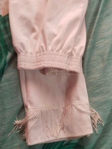 Elegant Peach Kurta with White Pants Set