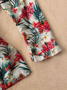 Floral Print Ruffle Trimmed Top