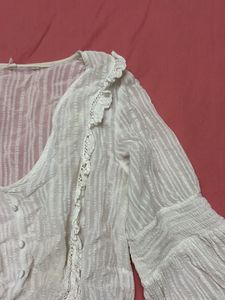Dreamy White Ruffled Sheer Sleeve Top