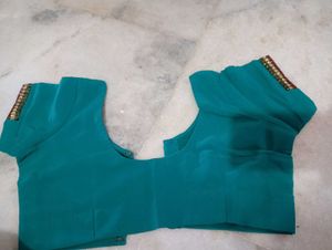 Beautiful Teal Saree with Floral Embroidery