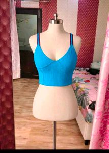 Blue Cropped Knit Top