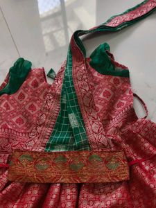 Kids Ethnic Red Brocade Dress