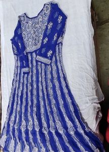 Blue Chikankari Anarkali Kurta With Inner