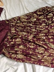 Maroon &amp; Gold Embroidered Lehenga Choli