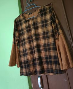 Beautiful Brown And Black Checked Stylish Top