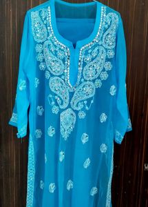 Blue Chikankari Kurta with Mirror Work