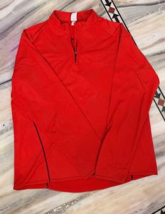 Red Long Sleeve Zip Neck Top
