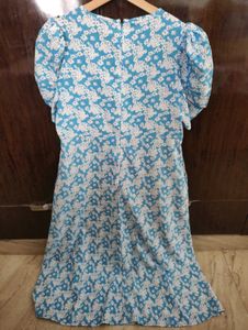 Blue Floral Puff Sleeve Dress