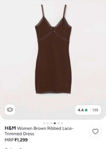 Brown Ribbed Lace Trimmed Mini Dress