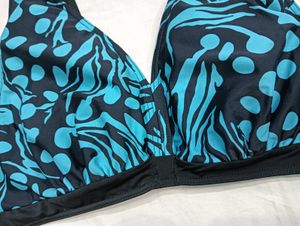 Blue💚 &amp; Black big size  F Print Bikini Top
