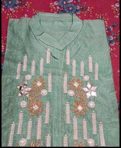 Elegant Mint Kurta meterial with Embroidery
