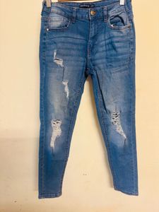 Trendy Ripped Blue Denim Jeans