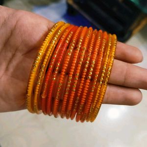 Vibrant Orange & Yellow Glass Bangles