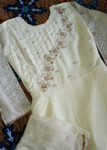 Elegant Cream Anarkali Gown with Embellishments