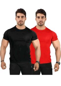 Men Solid Round Neck T shirt Pack Of 2