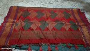 Exquisite Teal Saree with Red Blouse