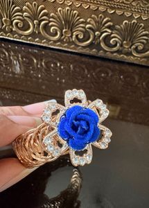 Elegant Blue Rose &amp; Crystal Bracelet