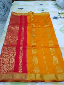 Vibrant Orange & Red Silk Saree