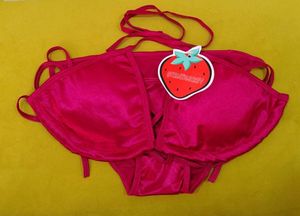271 -- cute satin Strawberry Bikini Set