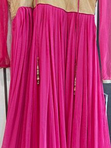 Elegant Pink &amp; Gold Anarkali Gown