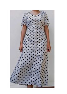 Chic Polka Dot Midi Dress puffy sleeves