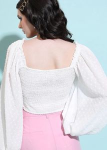 White Puff Sleeve Crop Top
