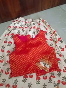 Red & White Floral Lehenga Choli Set