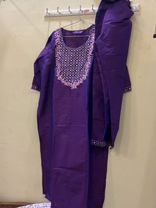 Purple Straight Kurta With Pant(ankle Length)